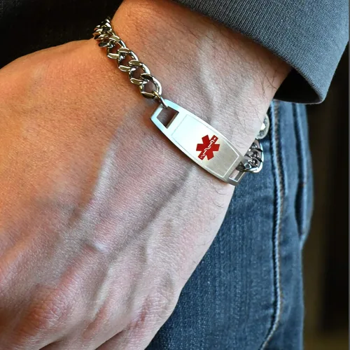 Vista 2 de Pulsera de identificación médica de alergia al maní pregrabada y personalizable - Tamaño de muñeca 5 pulgadas +