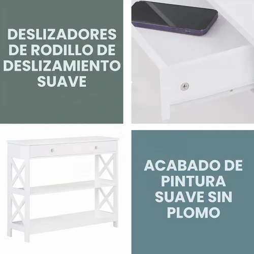 Vista 8 de Convenience Concepts - Mesa auxiliar con 1 cajón, color blanco, colección Oxford