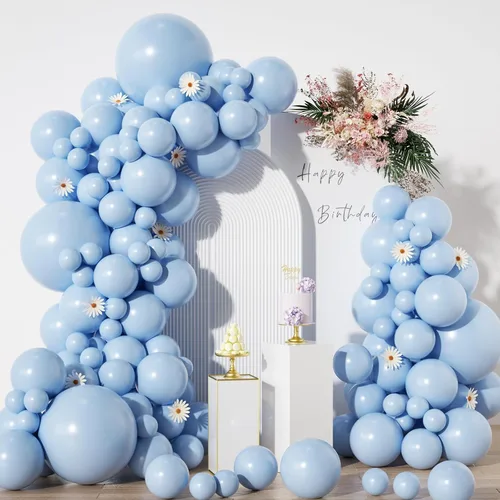 Vista 10 de Globos azules en diferentes tamaños 5 10 12 18 pulgadas - 134 piezas Globos azules metálicos cromados para arco de guirnalda, baby shower