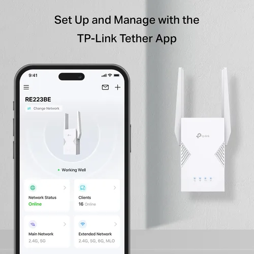 Vista 5 de TP-Link BE3200 Wi-Fi 7 Extensor de alcance RE223BE con puerto Ethernet Repetidor inalámbrico de doble banda de 3.2 Gbps Amplificador de señal