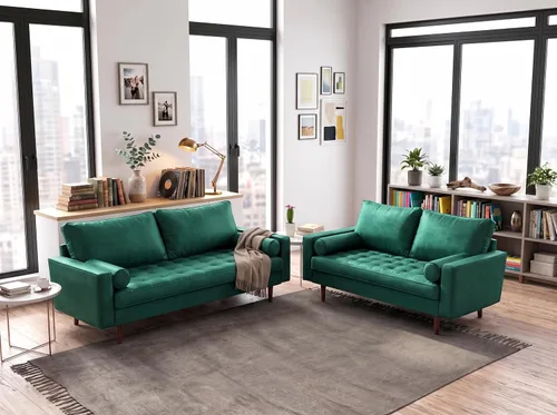 Vista 11 de Container Furniture - Sofá de piel sintética para la sala de estar moderna con cojines extraíbles y patas de madera maciza, sofá estilo lujoso