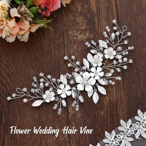 Vista 2 de Unicra Plata novia boda pelo vid flor novia pieza de pelo de diamantes de imitación accesorios para el pelo de cristal tocados joyería para mujeres