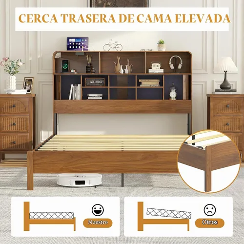 Vista 7 de Lxsxlome Base de cama tamaño Queen con cabecero y estación de carga de Nuez-reina