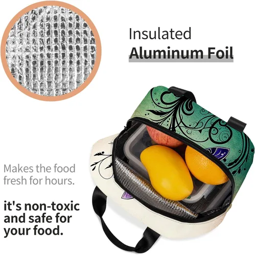 Vista 6 de OOZ Lonchera térmica para mujeres y hombres, para el trabajo, linda libélula en negro y morado, reutilizable, a prueba de fugas, para adultos, bolsa