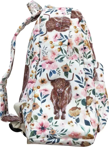 Vista 3 de Mochila de pañales de vaca de las tierras altas florales rosas