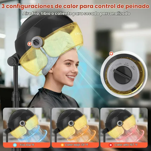 Vista 3 de TASALON Secador de pelo con capucha iónico para el hogar, secador portátil Dorado