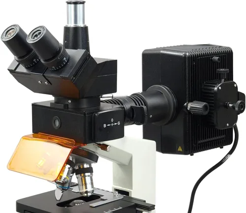 Vista 3 de AmScope OMAX M837ZFLR-C180U3 Microscopio Trinocular de Fluorescencia