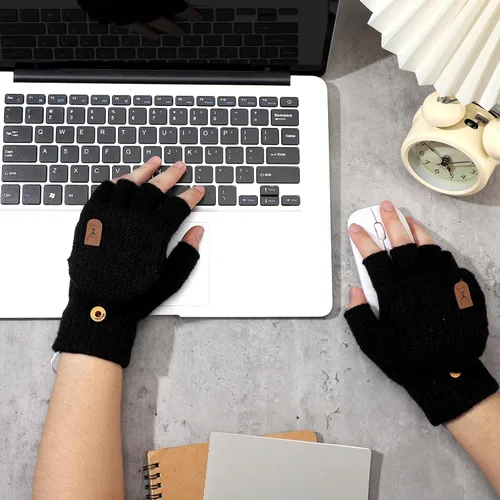 Vista 5 de SATINIOR 2 pares de guantes calentados USB de invierno, guantes calentadores de manos USB sin dedos, guantes eléctricos calentadores de manos