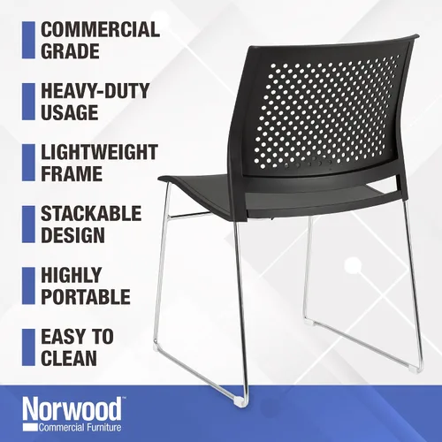 Vista 6 de Norwood Silla apilable de oficina con base de trineo cromado, con respaldo perforado (paquete de 5)