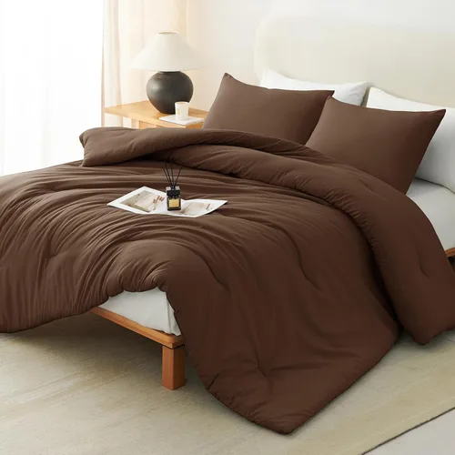 Vista 45 de CozyLux - Juego de edredón beige tamaño individual/individual XL, 2 piezas de juego de cama extra largo sólido transpirable acolchado, juego de cama