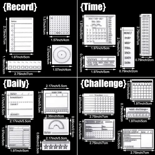 Vista 2 de Zonon 18 Piezas Sellos de Diario Sellos Transparentes para Diario, 4 Hojas Plantillas de Planificador de Calendario de Silicona para Bullet Journal