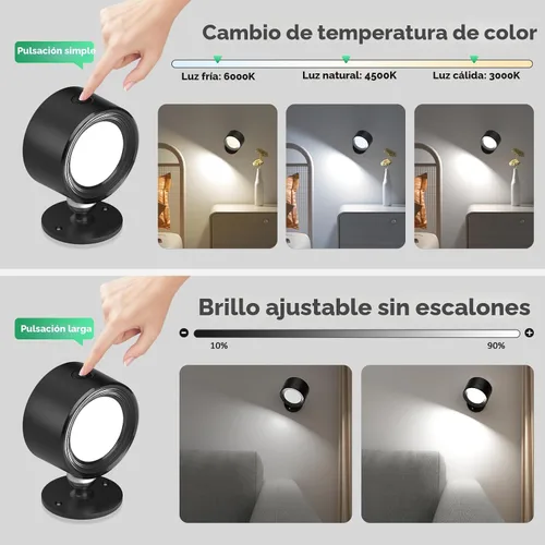 Vista 3 de Lightbiz Luces LED de Pared Montadas 2 Piezas con Control Remoto, Lámpara de Apliques de Pared con Batería Recargable de 3000mAh Operadas