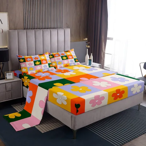 Vista 19 de Bonito juego de sábanas de flores para niñas y mujeres, sábanas coloridas de dibujos animados de flores funky de tamaño individual, bonito juego