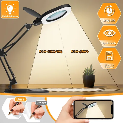 Vista 7 de Lupa 15X con luz y soporte, lámpara de aumento 3 en 1, lupa con iluminación LED de atenuación continua, lupas iluminadas para trabajo cercano