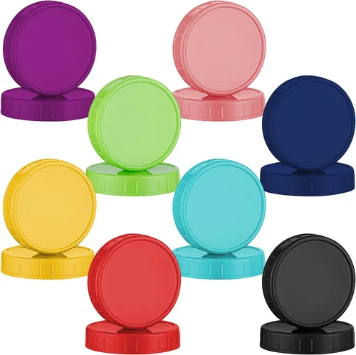 Vista 6 de Tapas de plástico para conservas de tarros Mason (16 piezas de boca ancha), tapas de almacenamiento reutilizables con anillos de sellado de silicona