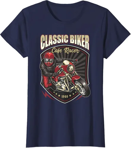 Vista 36 de Camiseta de motocicleta clásica Biker Cafe Racer para hombre, Negro, S