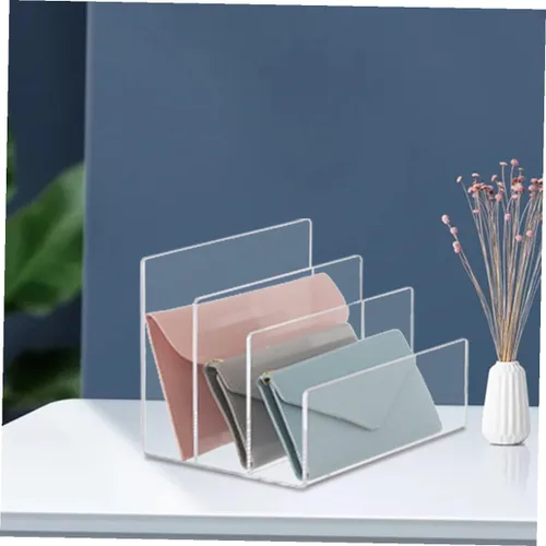 Vista 9 de Organizador de archivos de acrílico transparente, soporte de escritorio con múltiples compartimentos para libros, documentos, oficina en casa