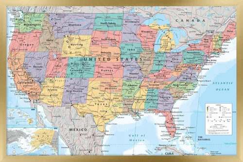 Vista 7 de Trends International Póster de pared de USA Map 2023, 14.72 x 22.37 pulgadas, versión enmarcada de madera de granero