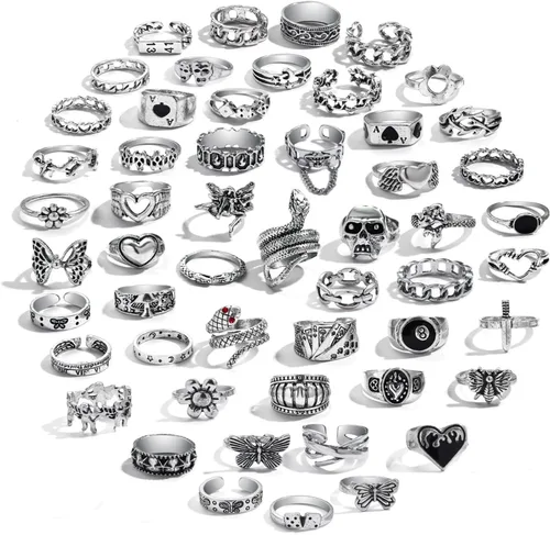 Vista 12 de IFKM Vintage Silver Knuckle Rings Set for Women, Stackable Joint Finger Statement Rings Bohemian Retro Hollow Carved Midi Rings, Boho Halloween