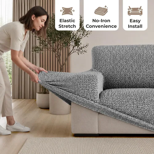 Vista 2 de PAULATO BY GA.I.CO. Funda para Silla - Funda para Sillón - Funda para Sillón - Funda de Tela Suave - Protector de Muebles Elegante de Ajuste Ceniza
