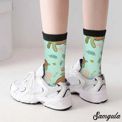 Vista 6 de Samgula Red Striped Crew Socks for Woman Size 6-8 Christmas Tree Moose Snowflake Dots Lines Girls Socks
