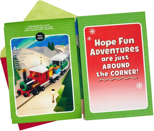 Vista 3 de Hallmark Tarjeta de Navidad Lego para niños (kit de construcción de tren de juguete)