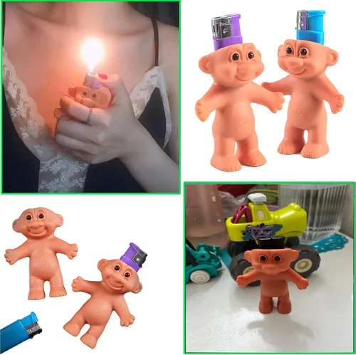 Vista 5 de 2 mini bolsas para encendedor de muñecas Troll, fundas de silicona para encendedores, soporte creativo para encendedor con mini disfraz y sombrero