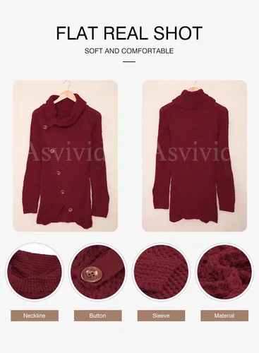 Vista 4 de Asvivid - Suéteres de otoño para mujer, con cuello holgado, a la moda, de manga larga, asimétricos