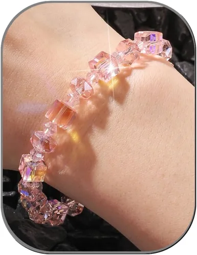 Vista 7 de HANGINTHERE Aurora Borealis Crystal Bracelet for Women, Stretch Iridescent Faceted AB Coating - 5000+ Pull Tested, Gift Ready