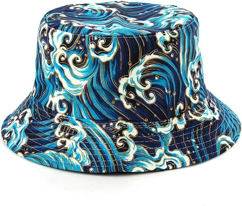 Vista 3 de Sombrero de pescador The Great Wave Off Kanagawa Sombrero de pesca Japón Arte de doble cara para hombres mujeres Camping Senderismo Boonie Cap