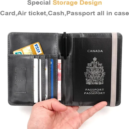Vista 8 de Kandouren - Funda para pasaporte con bloqueo RFID, cartera para pasaporte para hombres y mujeres, el mejor regalo para viajeros, tarjetas de crédito