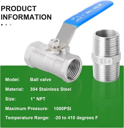 Vista 6 de TAISHER Kit de válvula de bola FNPT de 1 pulgada, acero inoxidable 304 con asas azules y pezón