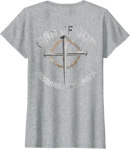Vista 19 de Man of God Husband Dad Papa Christian Fathers Day (On Back) T-Shirt Asphalt Grey