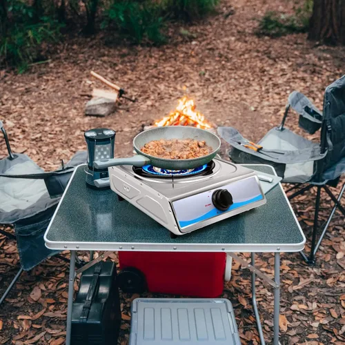 Vista 7 de Cocina de gas propano,Estufa de gas de un solo quemador Estufa de gas portátil de acero inoxidable,Auto Ignition Camping Single Burner LPG para RV