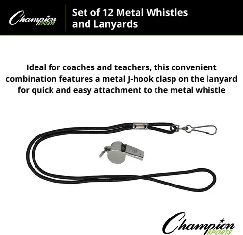 Vista 6 de Champion Sports Silbato de metal con cordón - Paquete de 12