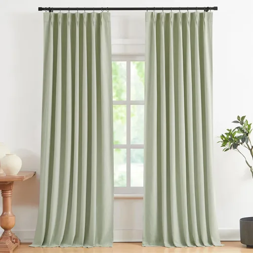 Vista 10 de Vision Home Cortinas marrones con pliegues pinzados, opacas completas, cortinas de ventana de lino mezclado para oscurecer la habitación, cortinas