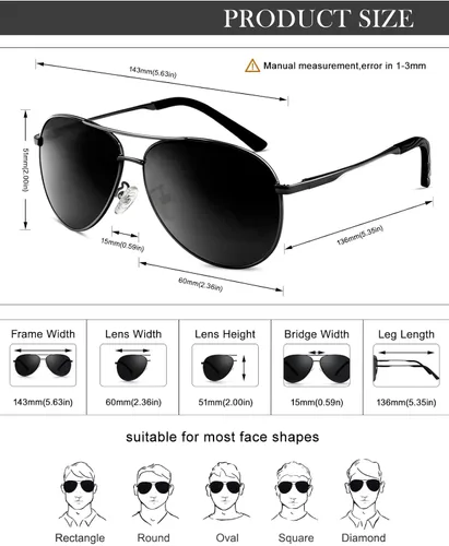 Vista 4 de KALIYADI Gafas de sol de aviador mejoradas para hombres y mujeres polarizadas vintage ultraligeras con protección UV