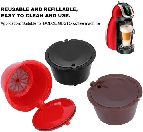 Vista 4 de Plplaaoo Paquete de 6 cápsulas de café reutilizables compatibles con Nescafe Dolce Gusto – Cápsulas de café recargables con cepillo de limpieza