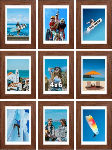 Vista 96 de Juego de 9 portarretratos, plexiglás resistente a rupturas, exhibe fotos de 4 x 6 pulgadas o, con paspartú, de 3.5 x 5 pulgadas, marcos para pared