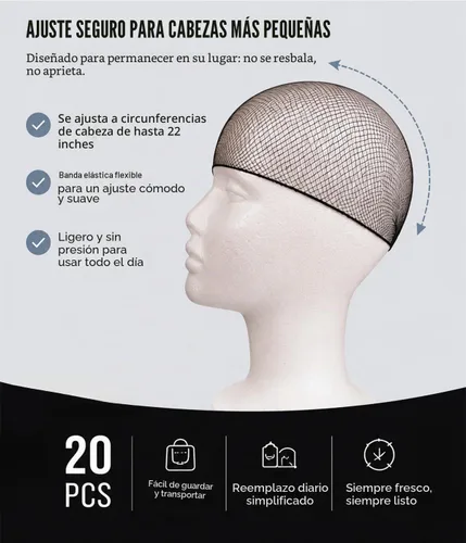 Vista 4 de Smilco Paquete de 20 redes para el cabello para hombre, ajuste elástico de Negro