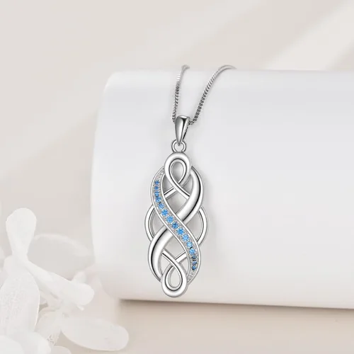 Vista 3 de YFN Collar con colgante de ópalo creado con nudo celta irlandés, collares negros de plata esterlina para mujeres y hombres de 18 pulgadas