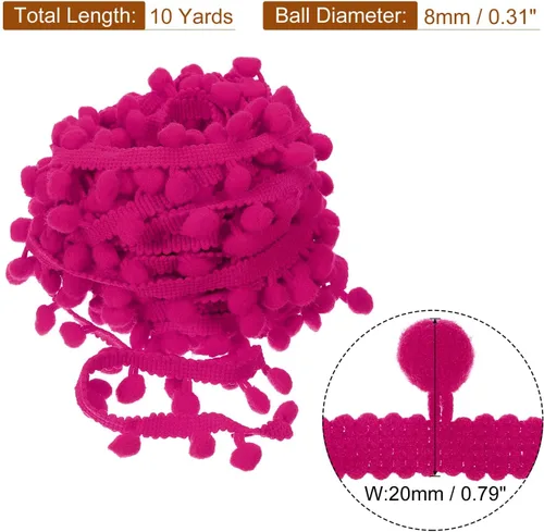 Vista 2 de uxcell 10 yardas con flecos de pompones, accesorio de costura de cinta, manualidades, para el hogar, cortinas, ropa, almohadas