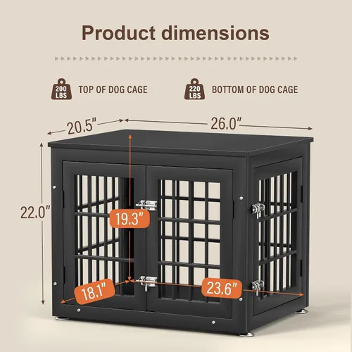 Vista 6 de rehomerance Mueble de jaula de perro resistente de 26 pulgadas para perros pequeños, mesa auxiliar decorativa para casa de mascotas, muebles de Negro