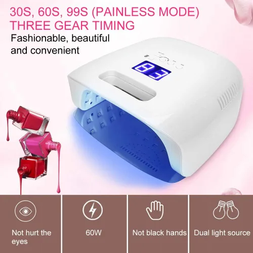 Vista 3 de Lámpara de secado de uñas de 60 W, lámpara LED UV para uñas, sensor de uñas de curado, pantalla LCD, herramientas de uñas para curado para lámparas