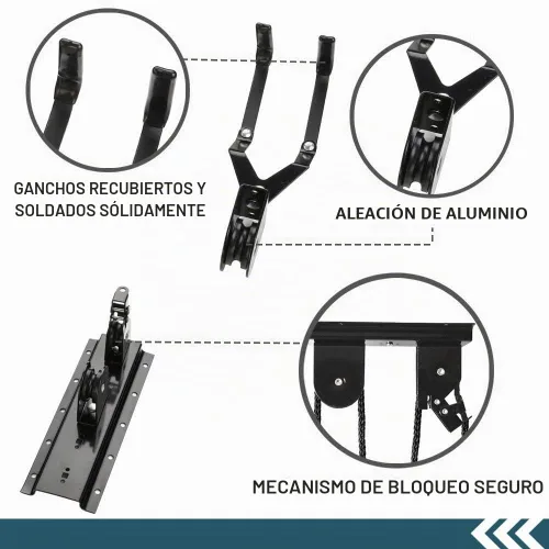 Vista 3 de Elevador de bicicleta, elevador de bicicleta de techo, 3 poleas, cuerda