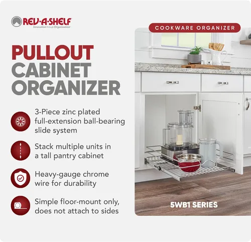 Vista 5 de Rev-A-Shelf Estante extraíble y organizador de cajones para armario de cocina, cesta de almacenamiento de despensa en varios tamaños, 18 x 20