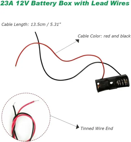 Vista 4 de Paquete de 18 soportes de batería A23, caja de batería de 12 V 23 A, 1 soporte de batería de plástico de 23 A con cables de plomo, color negro