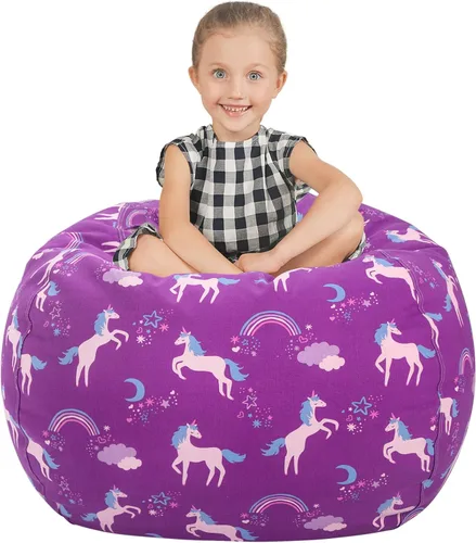 Vista 30 de Aubliss - Silla de almacenamiento para peluches en forma de puf (Estrella Aqua, Mediana (32"))
