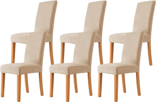 Vista 13 de Velvet Chair Covers Beige Gray, Stretch Dining Room Chair Covers 2 Pack, Super Fit Dining Chairs Slipcovers Spandex Washable Kitchen Parson Chair