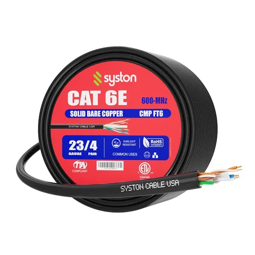 Vista 2 de Cable de Internet Ethernet Cat6e – 10 pies, 600 MHz 23AWG de alambre de cobre sólido desnudo apto para exteriores/interiores, sin extremos de 10